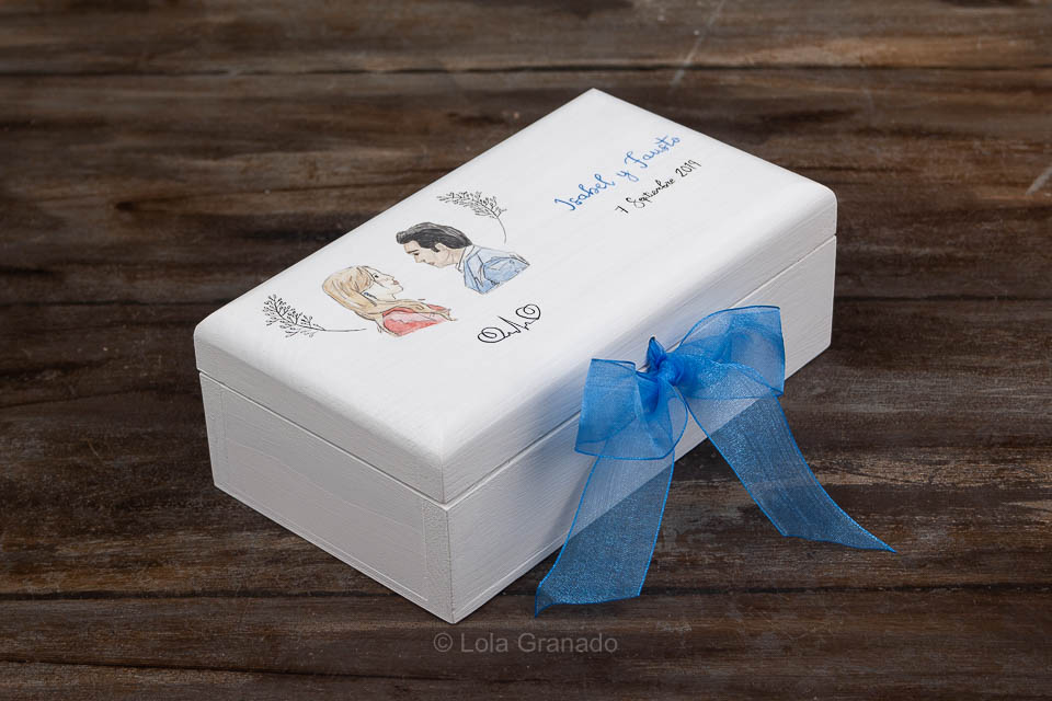 Cartel cesta pequeña y caja conjunta boda Isabel y Fausto